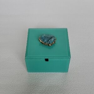 American Atelier Turquoise Glass Agate Jewelry Trinket Box